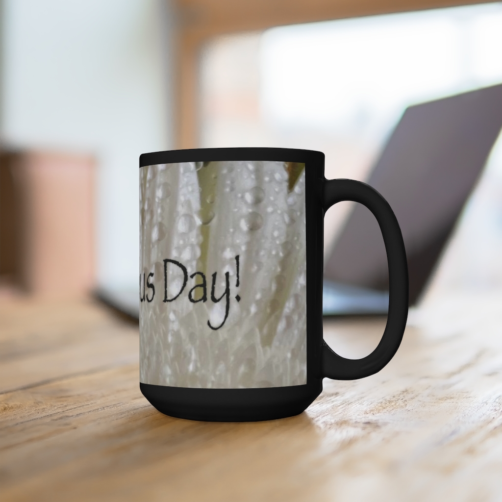WHITE GERBER DAISY Hymn Collection Black Mug 15oz - Image 4