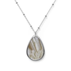 WHITE GERBER DAISY Oval Necklace