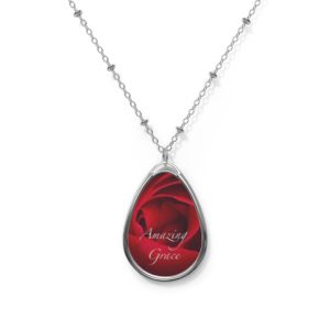 “Amazing Grace” RED ROSE Oval Necklace